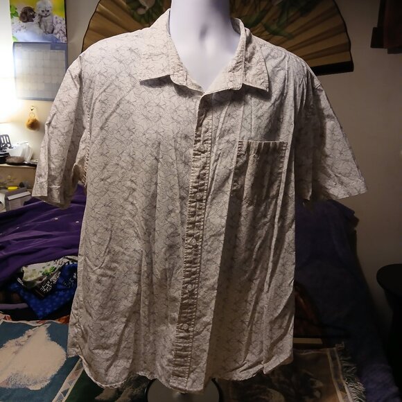 Men's Haggar 2XL Geometric White/Gray Patterned Button Down Short Sleeve Shirt - Picture 1 of 10